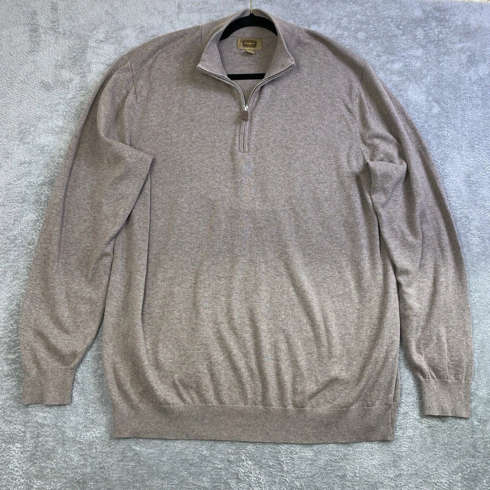 The Foundry Supply Co Sweater Men Beige 2XLT Mock Neck 1/4 Zip Cotton Pullover